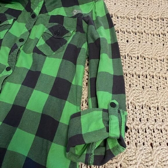 Fox Girls Green & Black Plaid Long Sleeve Flannel Shirt L 100% Cotton Made In Ch - Picture 13 of 15